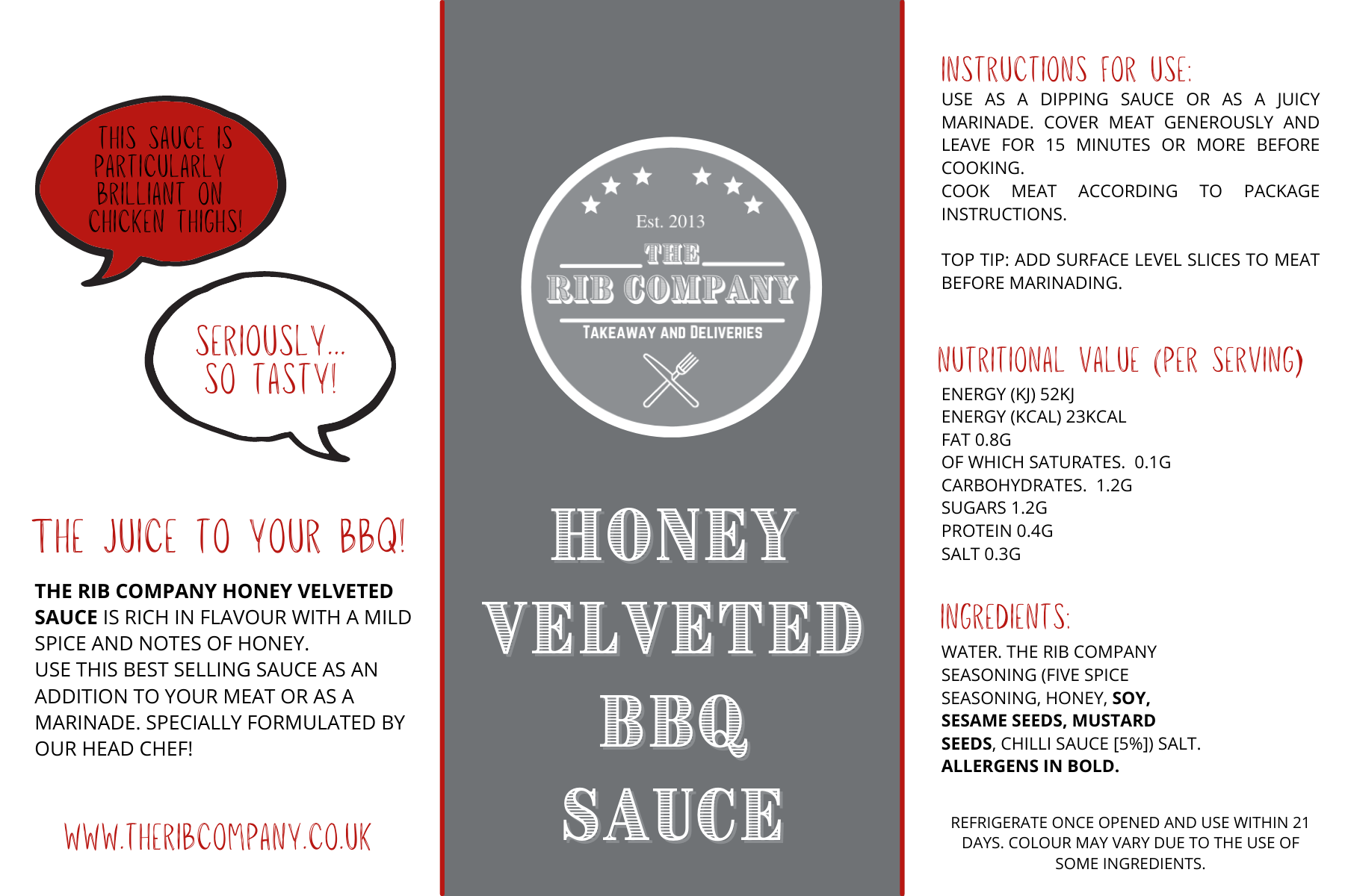 The Rib Company Signature BBQ Sauce.  (3 PACK)